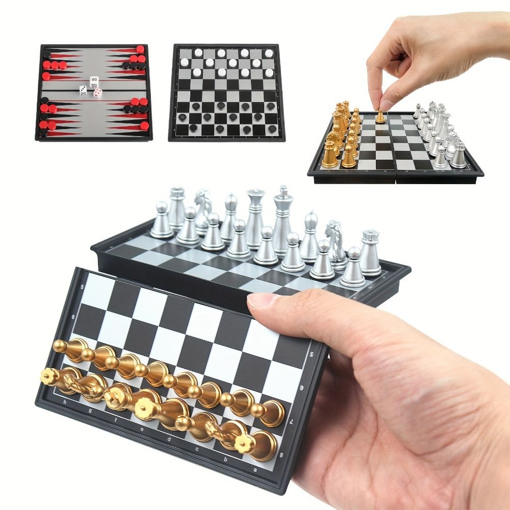 Magnetic Travel Chess - Gold Silver Mini Chess Set Folded