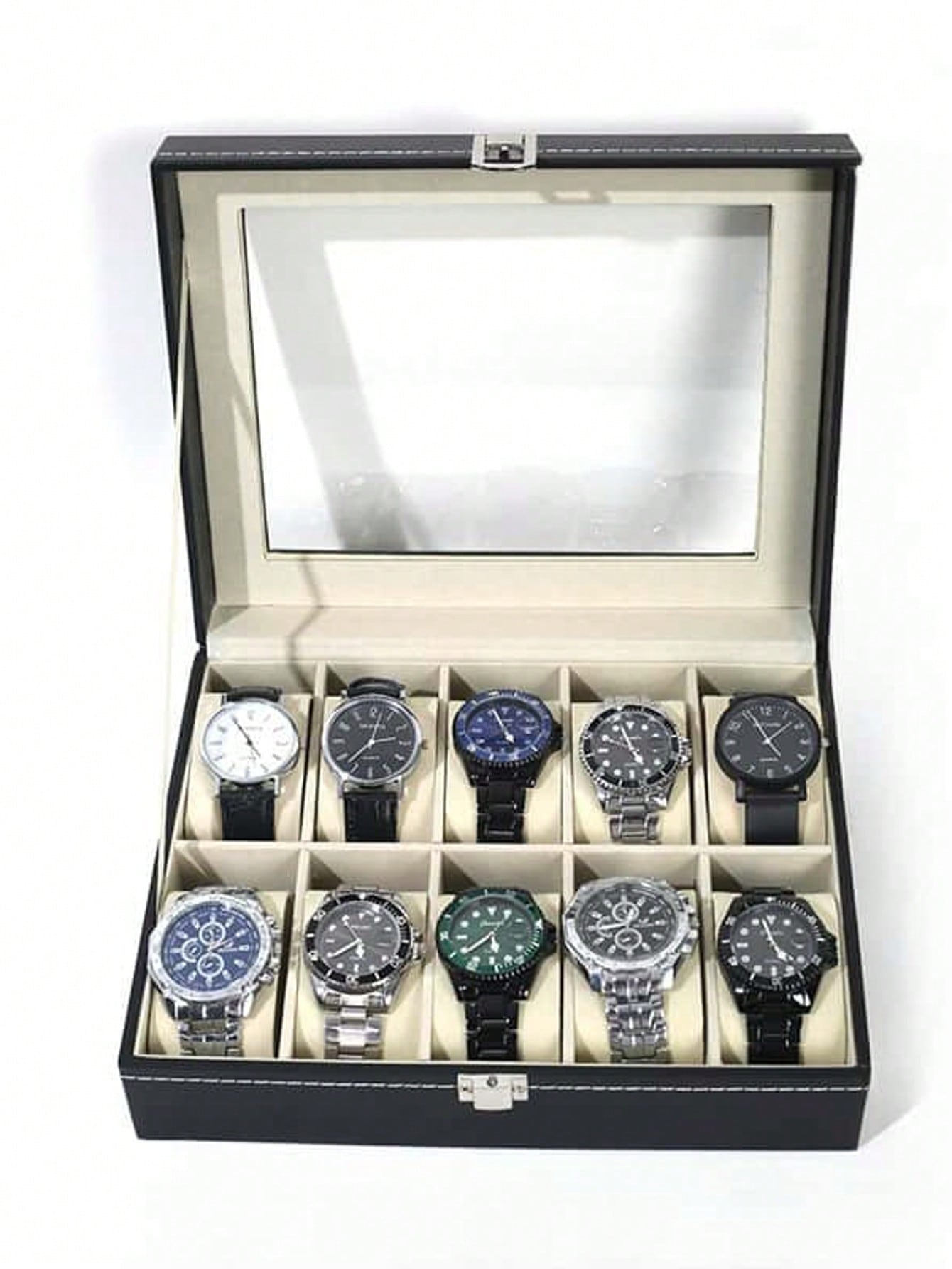 Leather Watch Box with Lock, L - Token Tray Organizer 评论和价格